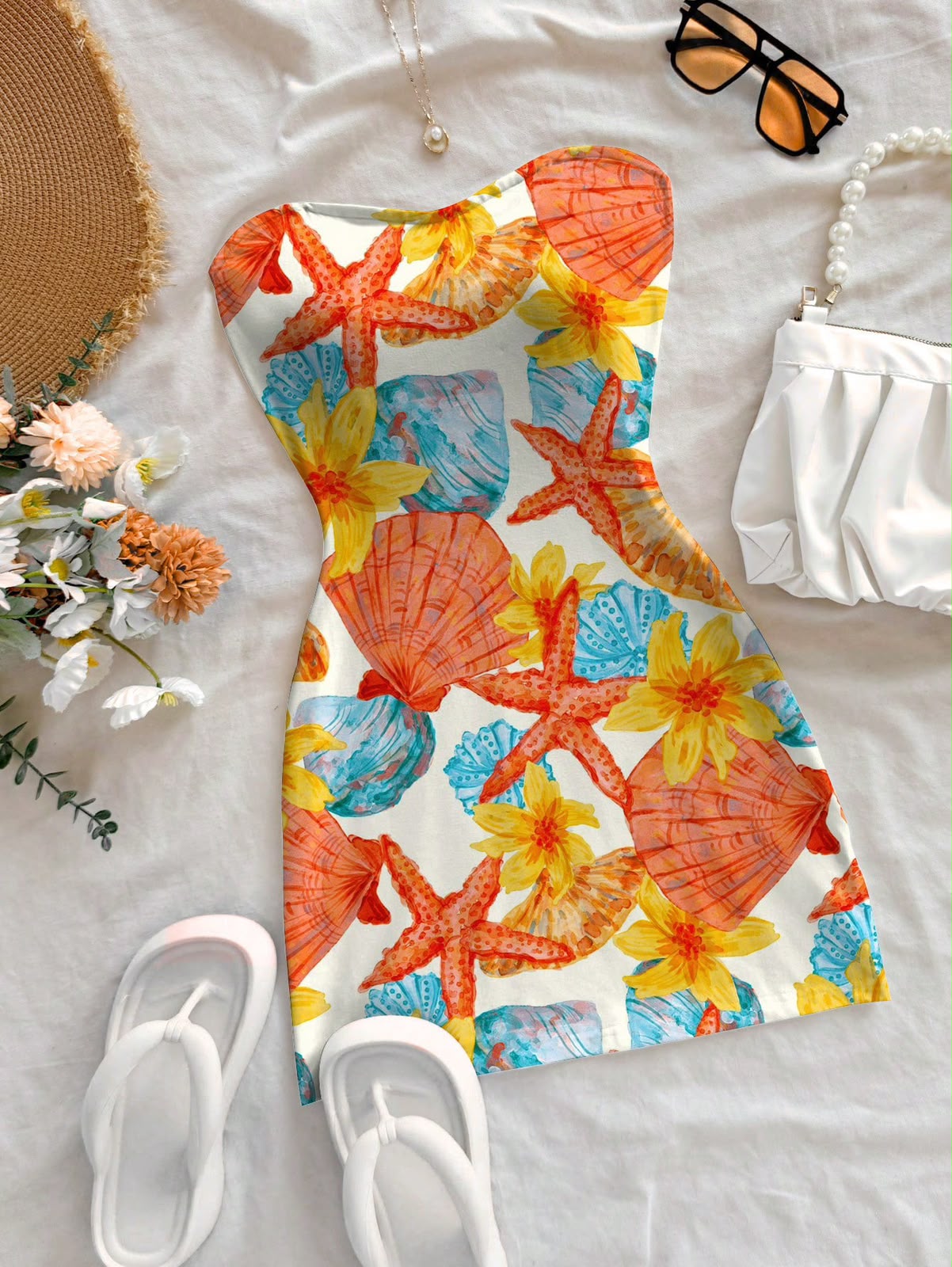 Sea Shell Print Tube Dress